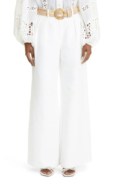 Zimmermann Devi Wide-leg Tuck Trousers In White