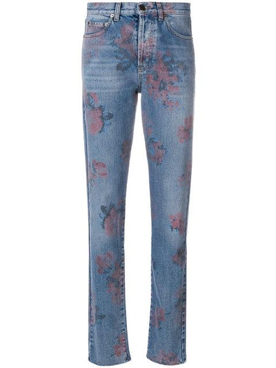 Saint Laurent Floral Print Jeans In Blue