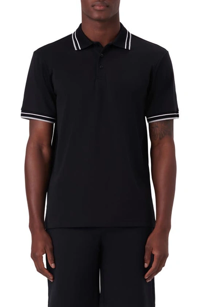 Bugatchi Tipped Short Sleeve Pima Cotton Polo In Caviar
