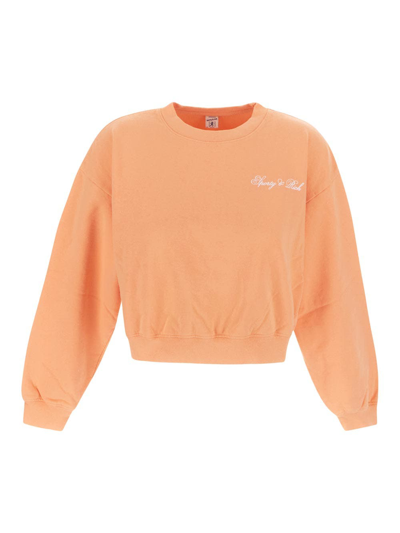 Sporty And Rich Oversized Cropped Cotton Sweatshirt In Orange