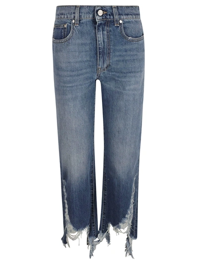Stella Mccartney Logo Patch Distressed Jeans In Mid Blue