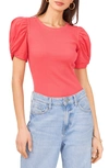 1.state Puff Sleeve Cotton Tee In Crimson Pink