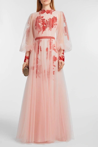 Costarellos Embroidered Tulle Gown In Red | ModeSens