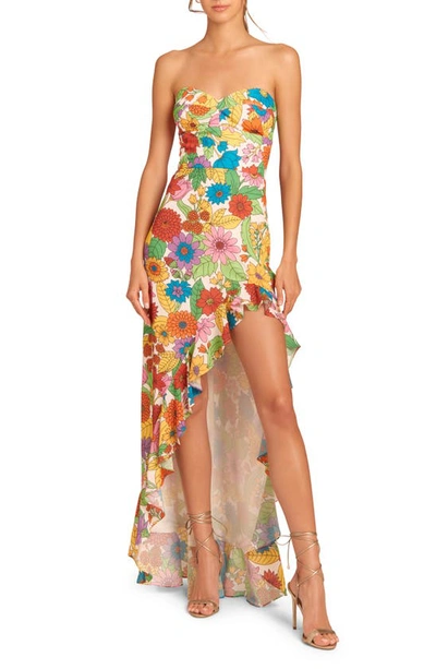 Amanda Uprichard Eden Ruffle Floral High-low Gown In Poppy Floral