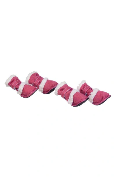 Pet Life Faux Shearling & Suede "duggz" Dog Shoes In Pink And White