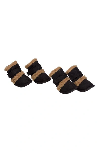 Pet Life Faux Shearling & Suede "duggz" Dog Shoes In Black And Brown