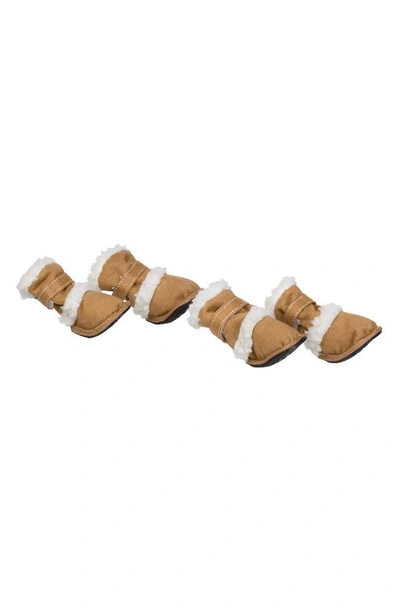 Pet Life Faux Shearling & Suede "duggz" Dog Shoes In Brown And White