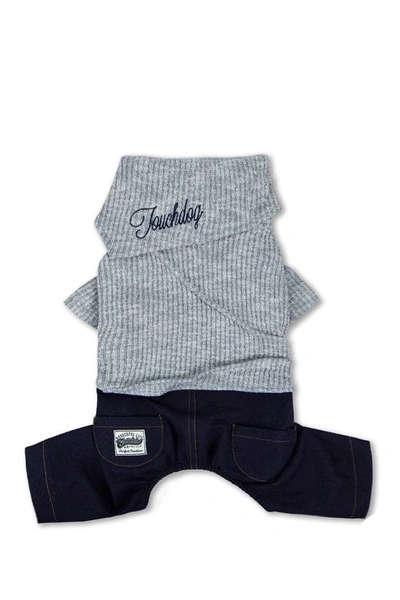 Touchdog Vogue Neck-wrap Sweater & Denim Outfit In Gray