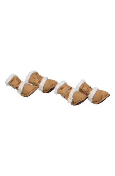 Pet Life ® Faux Shearling Duggz 3m Insulated Winter Fashion Dog Shoes Booties In Brown White