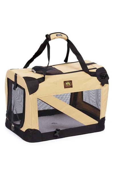 Pet Life Folding Zippered 360 Vista View Faux Shearling Lined Dog Carrier In Khaki