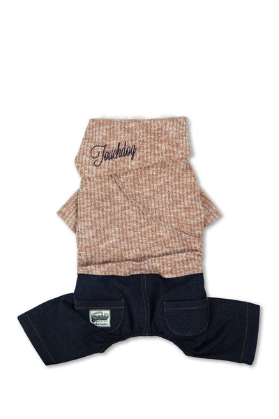 Touchdog Vogue Neck-wrap Sweater & Denim Outfit In Peach