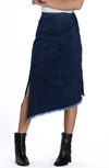 Wash Lab Denim Bustle Frayed Asymmetric Denim Midi Skirt In Lora Blue
