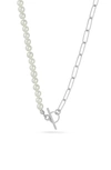 Sphera Milano Cultured Freshwater Pearl Paperclip Link Necklace In Silver