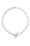 Sphera Milano Cultured Freshwater Pearl Paperclip Link Bracelet In Silver