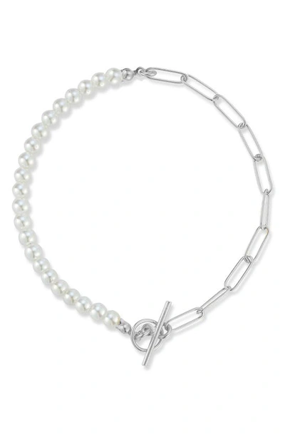 Sphera Milano Cultured Freshwater Pearl Paperclip Link Bracelet In Silver