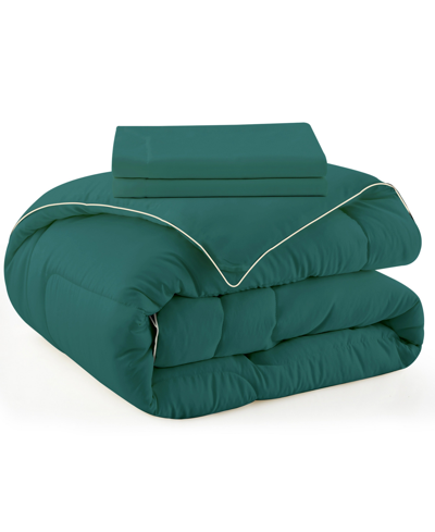 Unikome All Season Satin Silky Down Alternative 3 Piece Comforter Set, Full/queen In Green