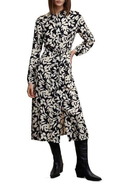 Mango Floral Long Sleeve Shirt Dress In Off White
