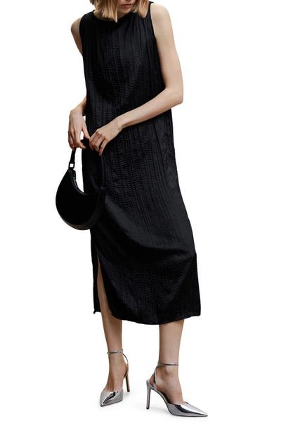 Mango Textured Sleeveless Midi Dress In Black