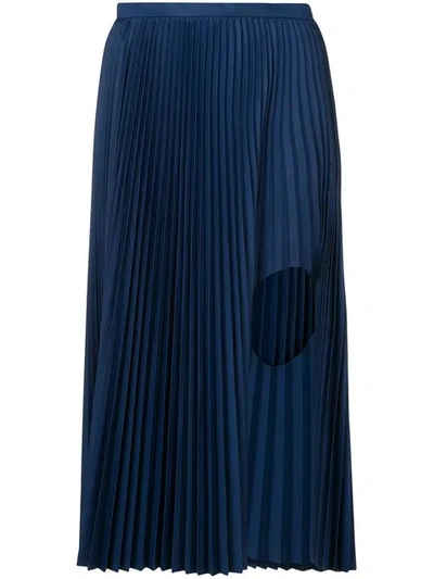 Toga Cut-out Pleated Taffeta Midi Skirt In Blue