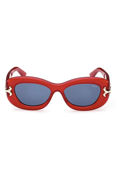 Emilio Pucci 52mm Geometric Sunglasses In Shiny Red / Blue