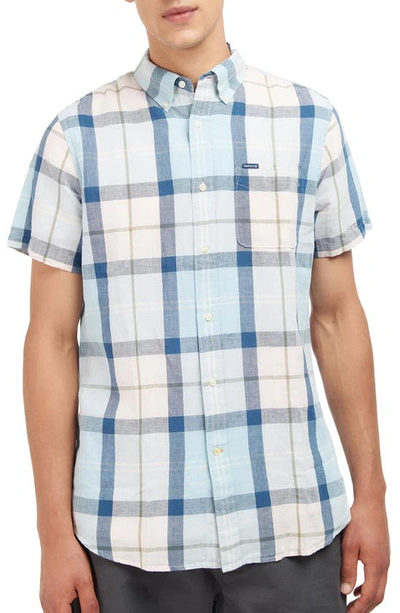 Barbour Angus Tailored Fit Plaid Short Sleeve Button-down Shirt In Blue Chalk Tartan