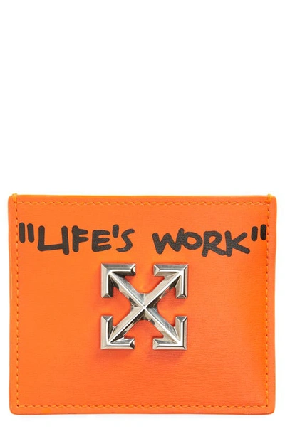 Off-white Jitney Life's Work Quote Simple Leather Card Case In Orange/blc