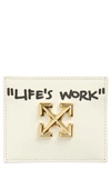 Off-white Jitney Life's Work Quote Simple Leather Card Case In White A Black