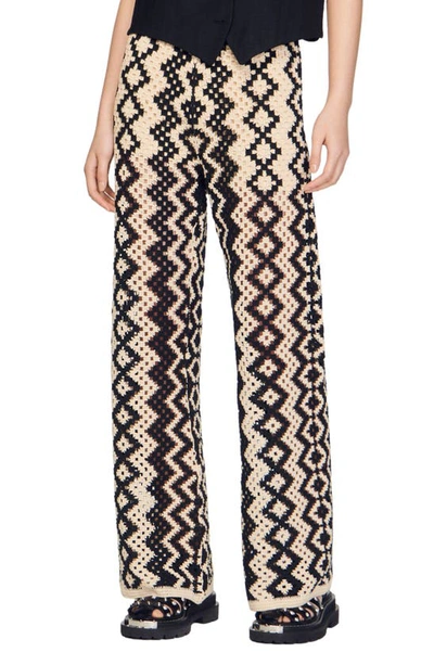 Sandro Henrik Open Stitch Straight Leg Pants In Black Ecru