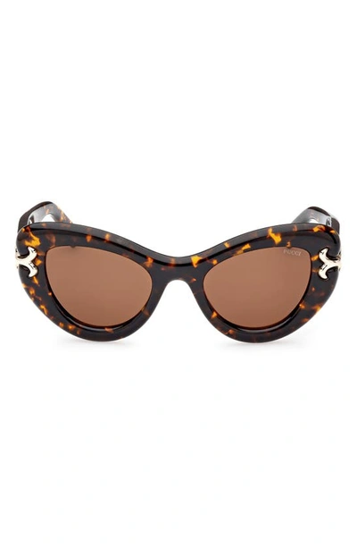 Emilio Pucci 50mm Small Cat Eye Sunglasses In Dark Havana / Brown