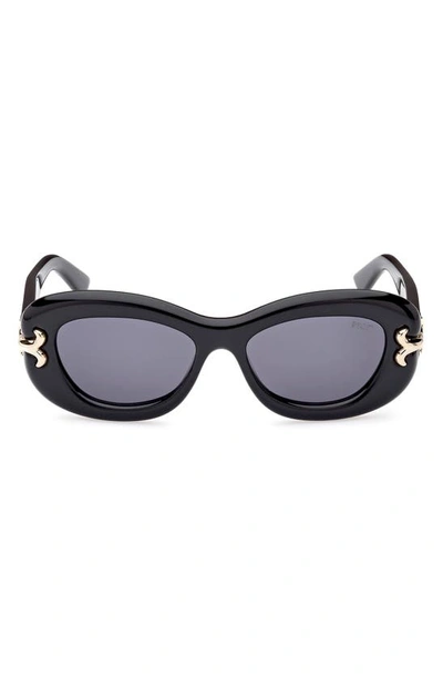 Pucci 52mm Geometric Sunglasses In Shiny Black / Smoke