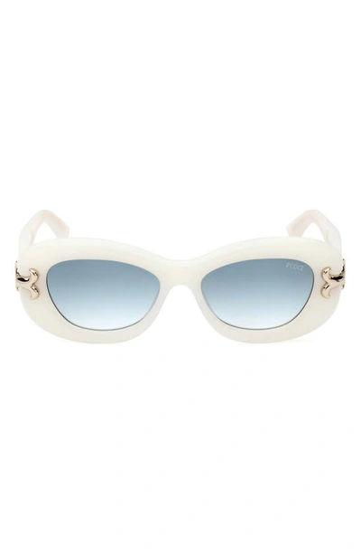 Emilio Pucci 52mm Gradient Geometric Sunglasses In White / Gradient Blue
