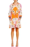 Ciebon Drea Floral Print Long Sleeve Minidress In White Multi