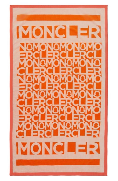 Moncler Tema 3 Allover Logo Beach Towel In Orange Multi