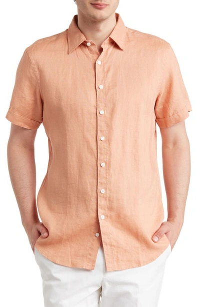 Rodd & Gunn Grey Lynn Linen Short Sleeve Button-up Shirt In Coral
