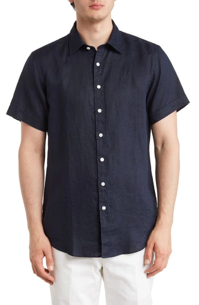 Rodd & Gunn Grey Lynn Linen Short Sleeve Button-up Shirt In Midnight