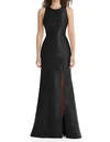 Alfred Sung Jewel Neck Bowed Open-back Trumpet Dress With Front Slit In Black
