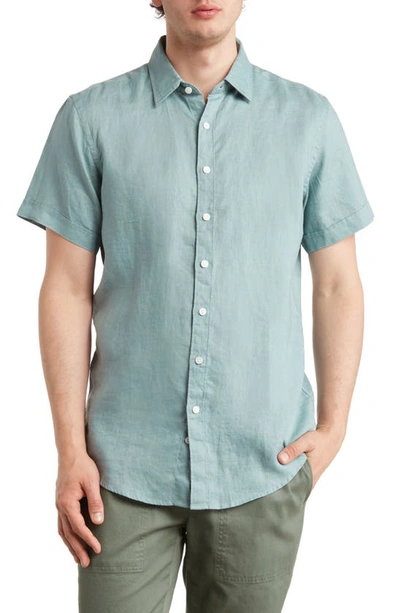 Rodd & Gunn Grey Lynn Linen Short Sleeve Button-up Shirt In Fern