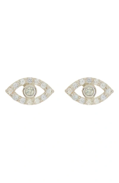 Anzie Sterling Silver Pavé Sapphire Evil Eye Stud Earrings In Gold