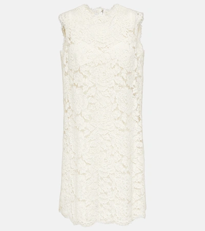 Dolce & Gabbana 花卉提花蕾丝迷你连衣裙 In White