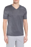 Hanro Sporty Stripe Cotton V-neck T-shirt In Marine Grey Stripe