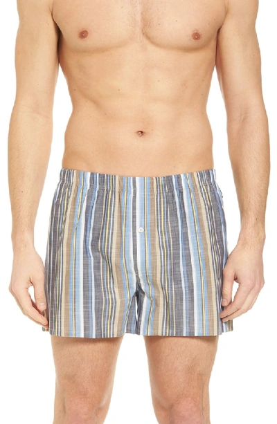 Hanro Fancy Cotton Boxers In Yellow Blue Stripe