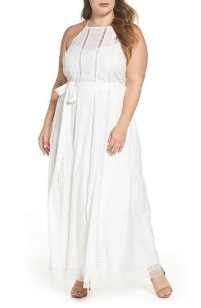 City Chic Lace Trim Swiss Dot Halter Maxi Dress In Ivory