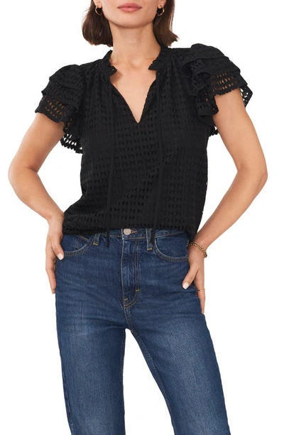 1.state Flutter Sleeve Tie Neck Top In Rich Black