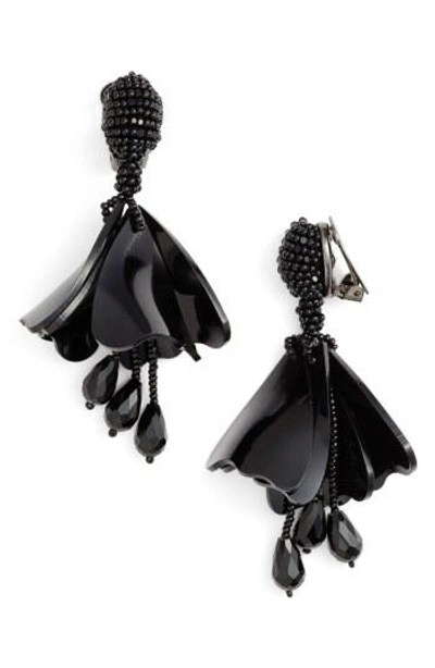 Oscar De La Renta 'mini Impatiens' Flower Drop Clip Earrings In Black