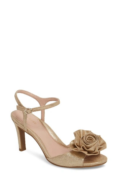 Taryn Rose Jacklyn Flower Sandal In Gold Shimmer Fabric