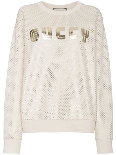 Gucci Metallic Logo Sweatshirt In Neutrals | ModeSens