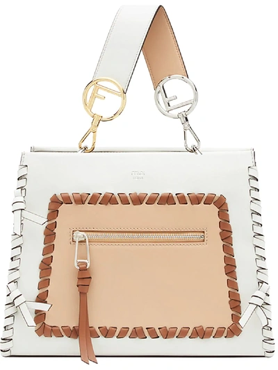 Fendi Small Runaway Whipstitch Leather Tote Bag In White