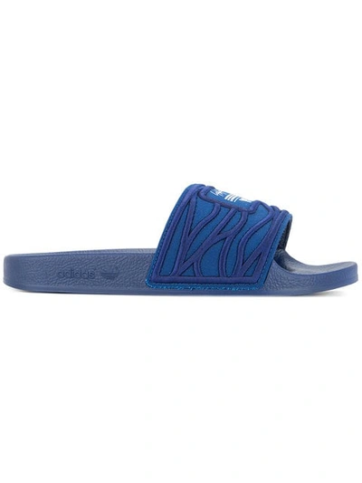 Y-3 Men's Adilette Embroidered Slide Sandals In Blue