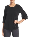 Eileen Fisher Round-neck Flutter-sleeve Silk Top, Petite In Black