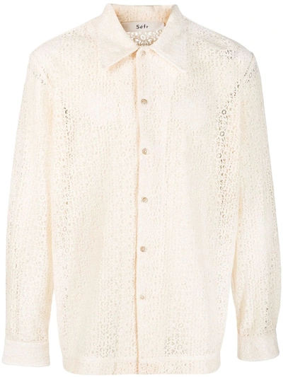 Séfr Panelled Long-sleeved Lace Shirt In Ivory White